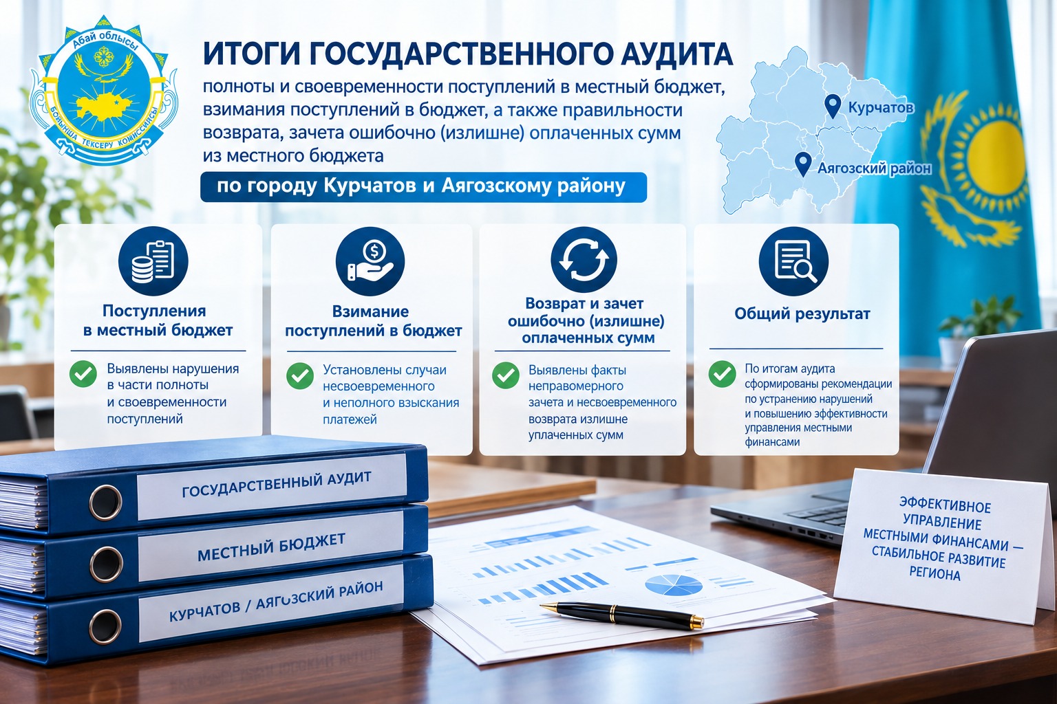 Ревизионной комиссией по области Абай рассмотрены итоги государственного аудита по вопросу государственных доходов в Аягозском районе и городе Курчатов