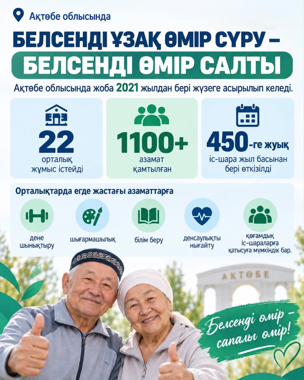 В Актюбинской области работают 22 центра для активной жизни людей старшего поколения