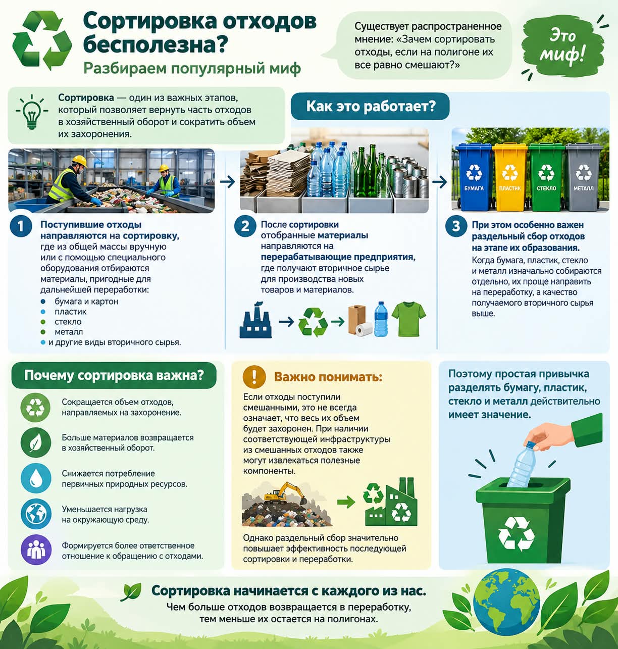 Сортировка отходов бесполезна? Разбираем популярный миф