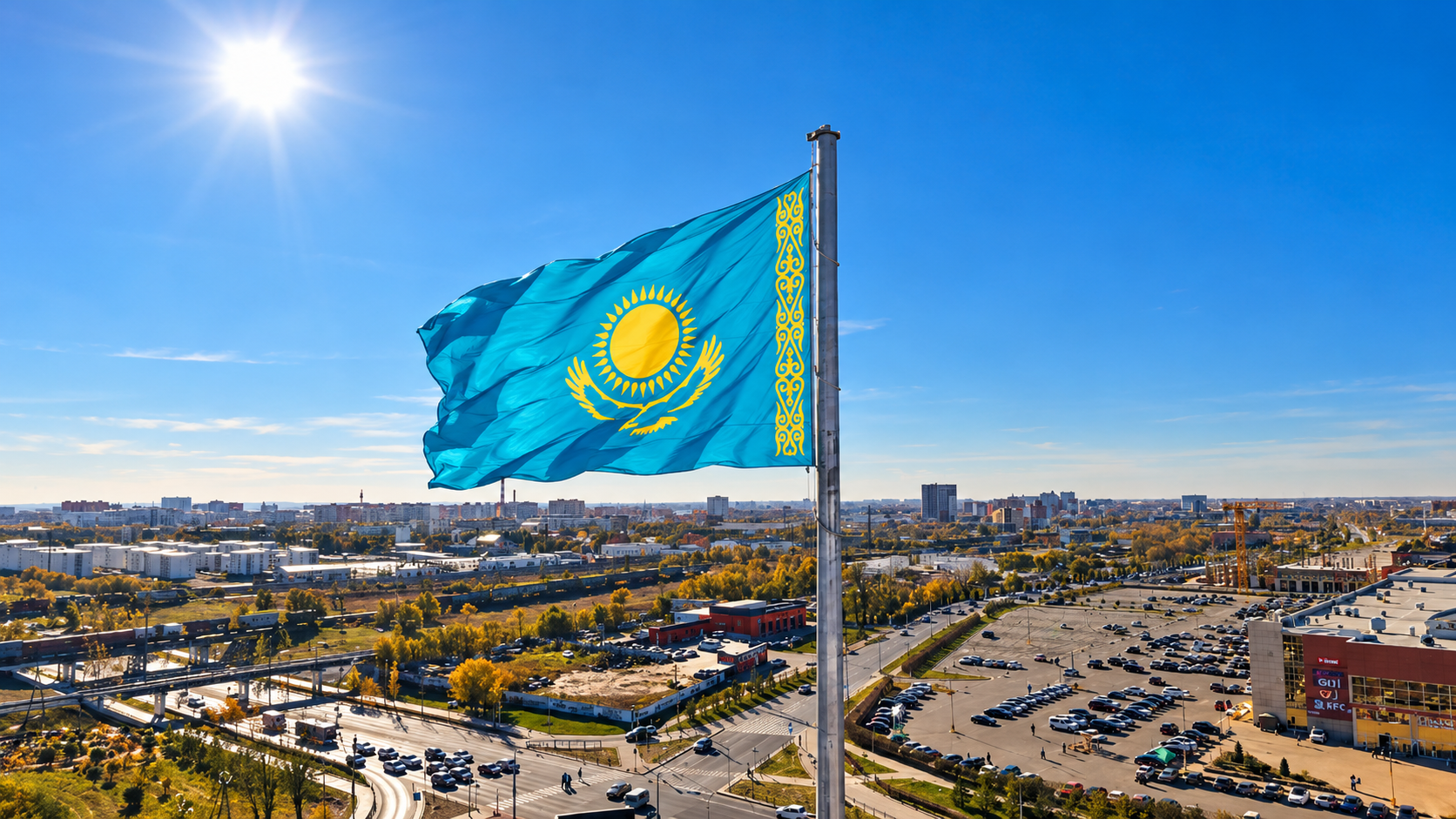 В Костанае установили флагшток, посвящённый государственным символам